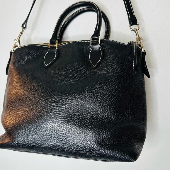 DOONEY & BOURKE Black Pebble Grain Double Pocket Satchel Zipper Shoulder Handbag - Picture 2 of 13